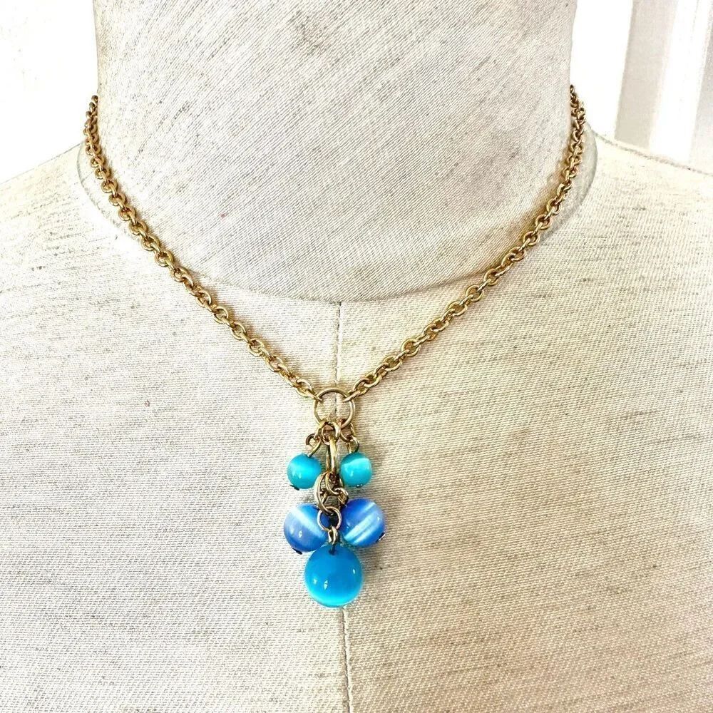 Gold tone blue beaded necklace